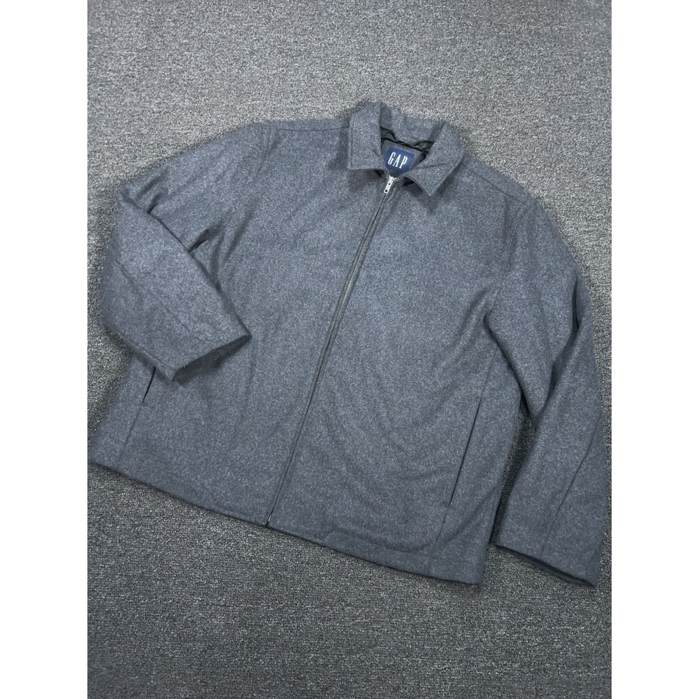 Vintage Gap Jacket Men's Large Gray Bomber Full Zip 90s Quilt Lined Preppy Wool